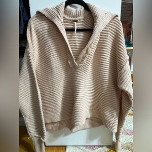 Free People Cream V-Neck Sweater
